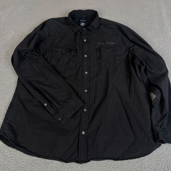 True Religion Shirt Mens 3XL Denim Pearl Snap Metal Button Slim Embroidered - Picture 2 of 11
